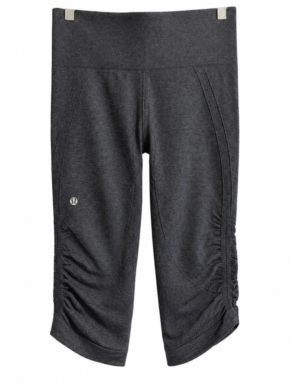 Lululemon Capri Leggings Women’s Size 12 Black Gray Ruched Hem Yoga Running Work
